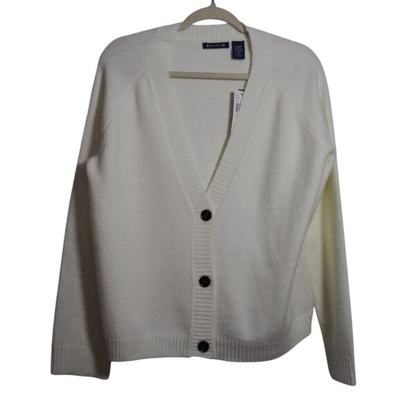 Architect Cream Button Front V Neck Cardigan Sweater Soft Cozy Cabincore Size M - Picture 1 of 7